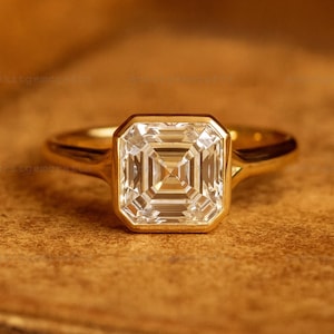 Asscher Cut Moissanite Engagement Ring Asscher Bezel Set 14K Gold Wedding Ring Anniversary Ring For Women Unisex Jewelry Men&#39;s-Women Rings