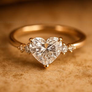 Heart Cut Solitaire Moissanite Engagement Ring 14K Solid Gold Promise Ring Side Stone Accented Ring Anniversary Gift Bridesmaid Jewelry
