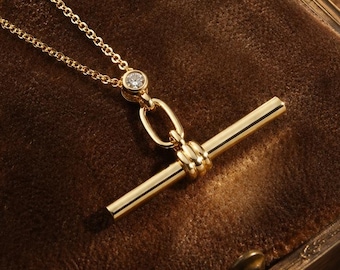 Collar con colgante minimalista apilable de barra en T en plata de ley vermeil de oro amarillo de 14 quilates