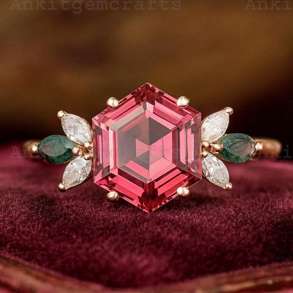 Pink Tourmaline With Moss Agate Marquise Engagement/Anniversary/Wedding Ring, 925 Sterling Silver Ring, Promise & Statement Ring For Women.