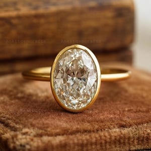 2CT Delicate Oval Lab Created Diamond Engagement Ring Bezel set Simple Diamond Solitaire Ring Handmade Fine Jewelry Anniversary Gift