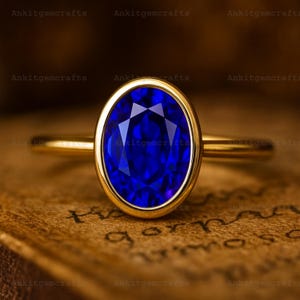 Oval Cut Blue Sapphire Engagement Ring Bezel set CVD Sapphire Solitaire Ring Women&#39;s Fine Jewelry Birthday Gift for Her Simple Promise Ring