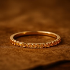 Half Eternity Band, Natural Citrine Wedding Ring, Minimalist Ring, Delicate Gemstone Ring, Wedding Band, Birthday Gift, Yellow Gold Ring
