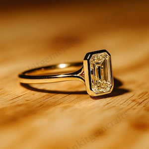 Bague de fiançailles moissanite taille émeraude 3 CT Bague en or 14 carats serti clos Anneaux de mariage serti clos moissanite bague solitaire Bague de promesse pour femme