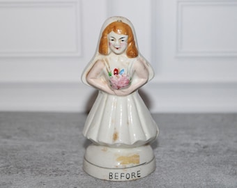 Vintage Before and After Salt and Pepper Shakers Woman Figurine Japan