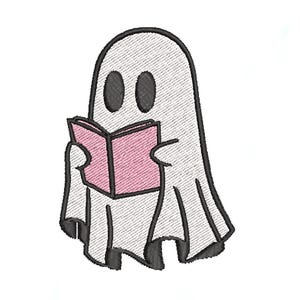 Cute Ghost Reading Embroidery, Halloween Embroidery Design, Embroidery File, Digital Download, Machine Embroidery, Instant Download
