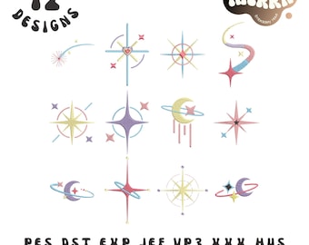 12 Designs of Celestial Embroidery Design, Astrology Style Embroidery Design, Minimal Art Embroidery, Digital Download, Machine Embroidery