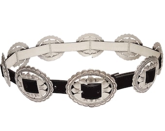 Western Hairpipe Bone Bead and Silver Concho Leather Belt Size 28 Vintage Concho Bone Bead Silver Western Black Leather Womens  main image 4
