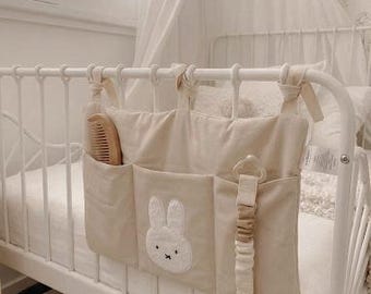 Miffy Broderad Linne Spjälsängsorganisatör, Handgjord Förvaringsficka för Barnrum