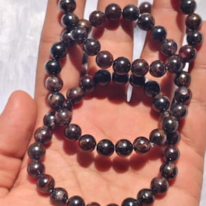 Natural Red Garnet 8mm Round Bead Bracelet, Deep Wine-Red Gemstone Jewelry