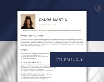 ATS-friendly resume template with photo, ATS resume template for Canva, minimalist and clean resume template