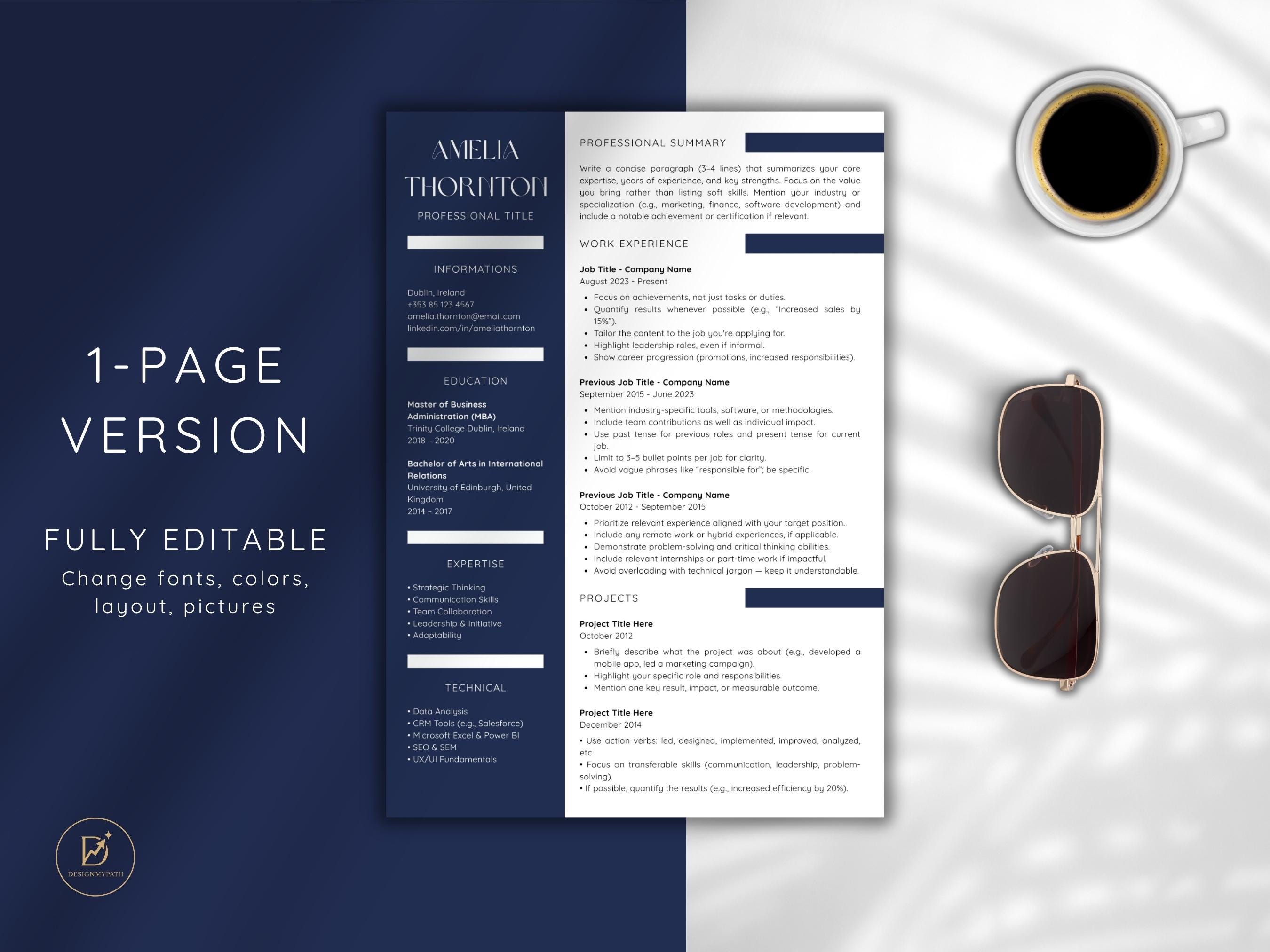 Modern Resume Template for Canva, Modern CV Template, Clean Canva ...