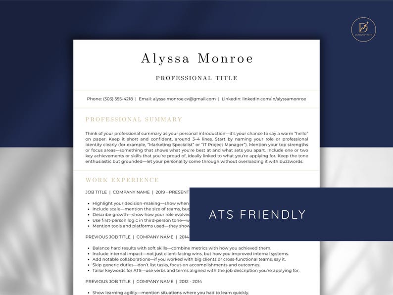 ATS Friendly Resume Template, CV Template for Canva, Professional CV ...