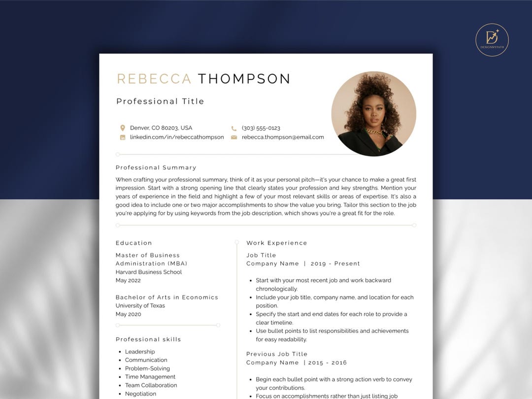 Clean and Professional CV Template, Two-column Resume Template With ...
