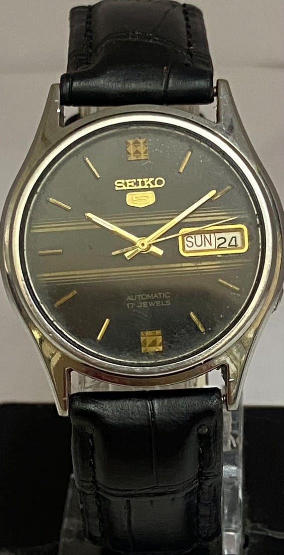 ヴィンテージ セイコー5 自動巻き腕時計：ブラック文字盤、日付