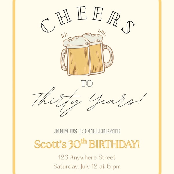 Beer 30th Birthday Invitation: Cheers to 30 Years, Editable Template (Digital Download)
