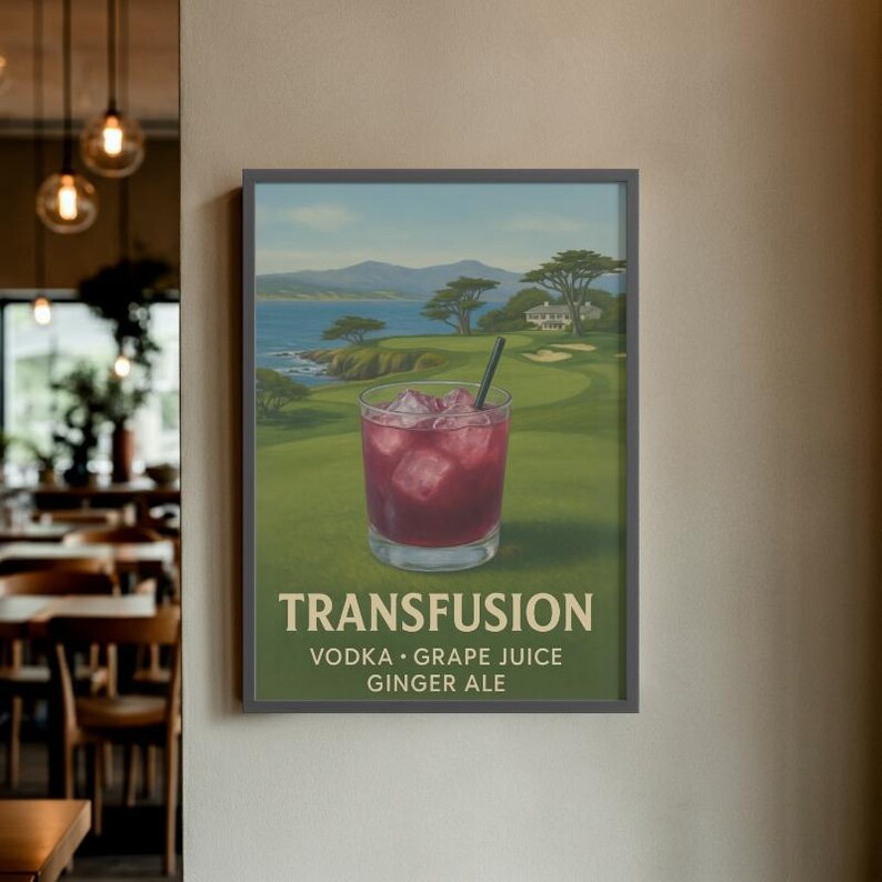 Transfusion Cocktail Sign Vintage Transfusion Cocktail Rolled Poster, Retro Bar Decor, Golf ...