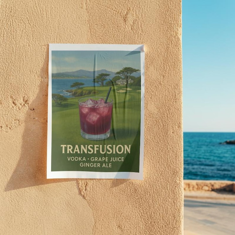 Transfusion Cocktail Sign Vintage Transfusion Cocktail Rolled Poster, Retro Bar Decor, Golf ...