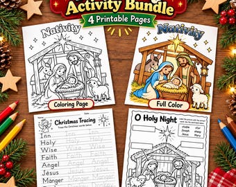 Weihnachts-Aktivitätenpaket zur Geburt Jesu | Ausmalbilder, Nachzeichnen & Beschriften | Druckvorlage für Sonntagsschule und Vorschule