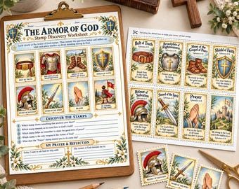 Bastelset „Waffenrüstung Gottes“ | Christliche Arbeitsblätter und Stempel zum Ausschneiden | Epheser 6 – Bibelbastelprojekt für Kinder im Sonntagsschulunterricht