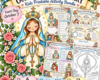 Materialienpaket „Unsere Liebe Frau vom Rosenkranz“ | Katholische Kinderaktivitäten | Rosenkranz-Arbeitsblätter & Malvorlagen | Festtag: 7. Oktober
