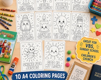 Actividad para colorear de la Escuela Bíblica de Vacaciones / Páginas para colorear de estudio bíblico / Páginas para colorear "Que haya luz" / Material imprimible para la Escuela Dominical Cristiana