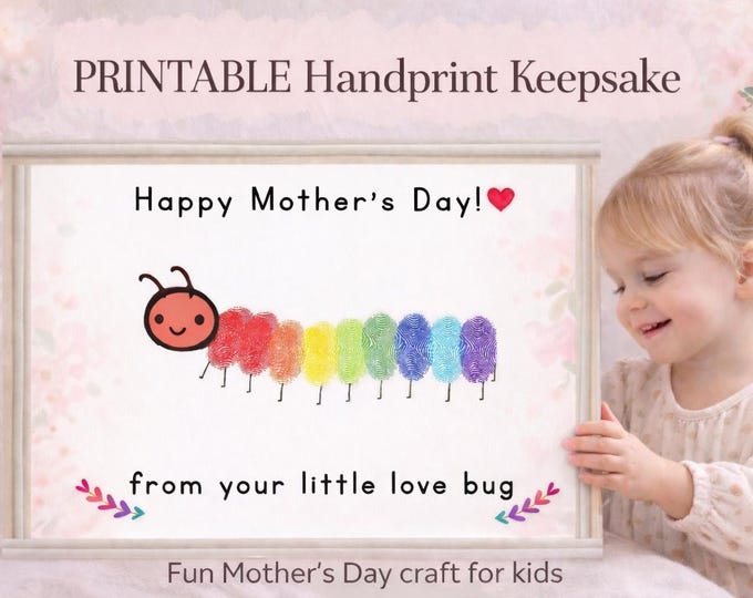 Featured listing image: Mother's Day Thumbprint Love Bug Craft: Kids Caterpillar Art (Digital Download)