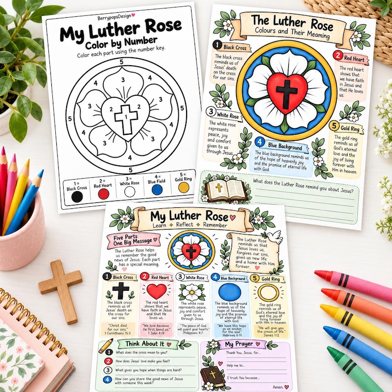 Luther Rose Color by Number Bundle | Reformation Day Printable ...