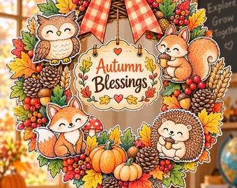 Herbstliche Segenskränze basteln für Kinder | Herbstliche Waldmotiv-Bastelvorlage zum Ausdrucken | Fuchs, Eule, Eichhörnchen, Igel – Ausschneiden und Zusammenbauen | Malvorlagen