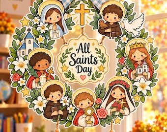 Allerheiligen-Kranz basteln für Kinder | Katholische Bastelvorlage für Heilige | Dekoration für den christlichen Sonntagsschulunterricht | Ausschneiden & Zusammenbauen