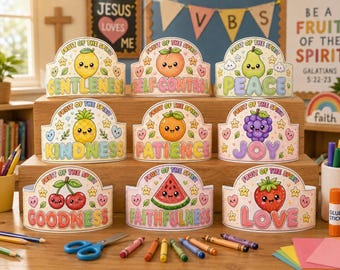 Manualidad de la Corona del Fruto del Espíritu / Actividad cristiana para recortar y pegar para niños / Página para colorear de la escuela dominical / Manualidad bíblica imprimible / Gálatas 5:22