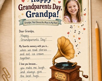 Grandparents Day Printable Keepsake - Grandpa, Your Stories Are Music to My Heart