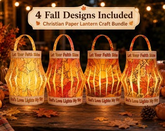 Herbstliches Bastelset für Kinder: Christliche Laternen | Lass deinen Glauben leuchten | Herbstliche Bibelbastelidee | Druckvorlage für den Sonntagsschulunterricht | 4 Designs