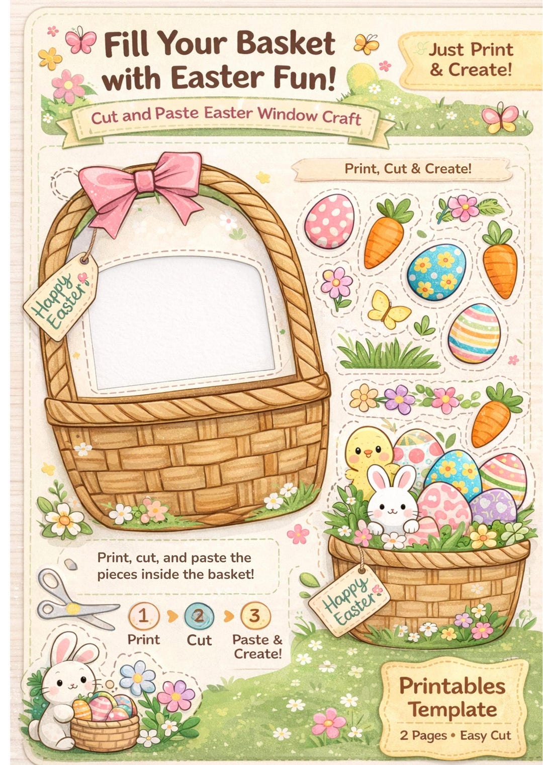 Printable Easter Basket Craft for Kids, Cut and Paste Easter Activity ...