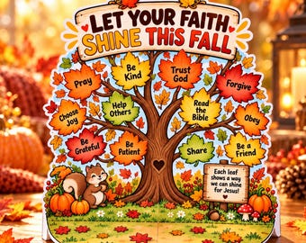 3D-Bastelvorlage: Christlicher Herbstbaum | Zeigen Sie Ihren Glauben in diesem Herbst | Aktivität für den Sonntagsschulunterricht | Farb- und Schwarzweiß-Bastelvorlage für Thanksgiving