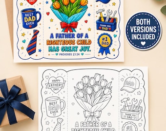 Tarjeta para colorear con versículo bíblico para el Día del Padre, imprimible, descarga digital, manualidad para el Día del Padre