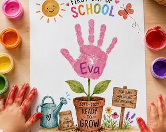 First Day of Kindergarten Handprint, First Day of School Questionnaire, Start of Kindergarten Activity, Start Beginning of Year Keepsake