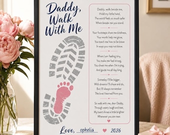 Recuerdo con huella de pie y poema para papá / Camina conmigo Regalo del Día del Padre