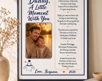 Poema imprimible para recuerdo fotográfico del Día del Padre / Papá, un pequeño momento contigo / Regalo para insertar la foto de papá / Manualidad para niños del Día del Padre