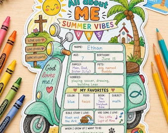 Actividad imprimible "Ambiente de verano" para la Escuela Bíblica de Vacaciones / Hoja para colorear para niños