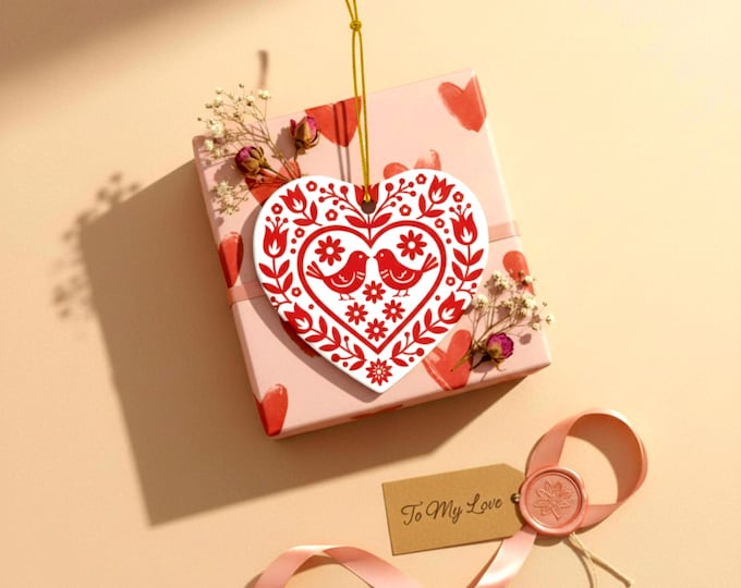 Featured listing image: Valentine 2026 Ornament Tag | Scandinavian Heart Ornament | Gift Tag Ornament Keepsake | Valentine Hygge Reusable Gift Tag