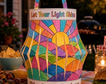 Linterna "Deja que tu luz brille" / Linterna de papel con vidrieras cristianas / Manualidad bíblica para niños / Manualidad de la luz de Jesús / Imprimible para la escuela dominical