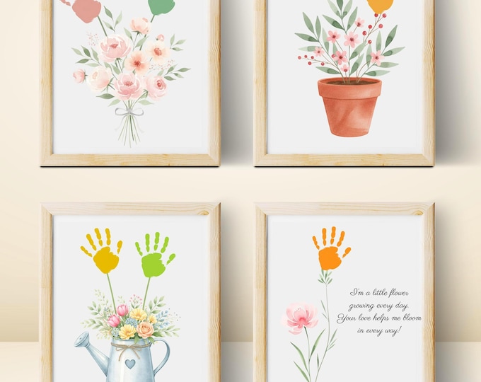 Featured listing image: Mothers Day Flower Handprint Art Craft Printable | Mom craft gift from Baby, Kids, Toddler or Preschool | DIY Keepsake Gift Card
