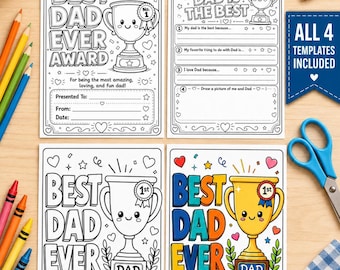 Tarjetas para colorear del Día del Padre para niños / Paquete de actividades para el premio al Mejor Papá del Mundo / Regalo imprimible para hacer tú mismo