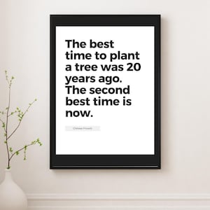Motivational Wall Art Print | &quot;The Best Time to Plant a Tree&quot; Chinese Proverb | Inspirational Home Decor | Digital Download