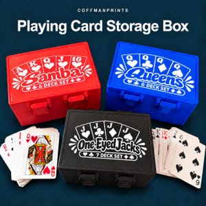 Playing Card Storage Box with Hinged Lid & Removable Insert | 6 or 7 Deck Organizer | Samba, Canasta, Queens, One-Eyed Jacks