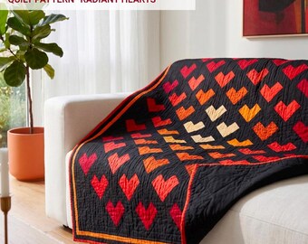 Quiltpatroon Radiant Hearts (PDF) Moderne geometrische hartvormige bedquilt 83x83 cm