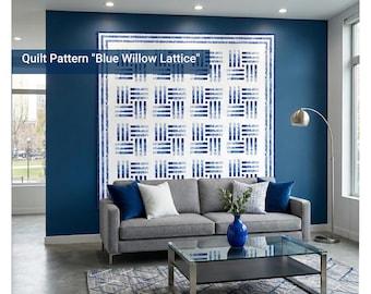 Blue Willow Lattice, Quilt Pattern PDF, Download, Size: 82" x 82", 4-2026