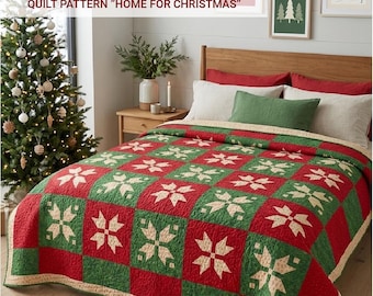 Home for Christmas  | Stars Quilt Pattern PDF | Intermediate Holiday Patchwork | Queen, Twin, Throw Sizes