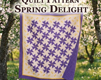 PDF Quilt Pattern Instant Download | Pinwheel Spring Floral Geometric Quilt | Throw Full Queen